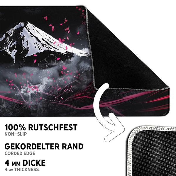 Gaming Mauspad XXL Japanese Mountain Sakura 90x40 | 80x30 | 45x40 cm 4 mm Premium-Dicke - Sunnywall - Individualität trifft Design