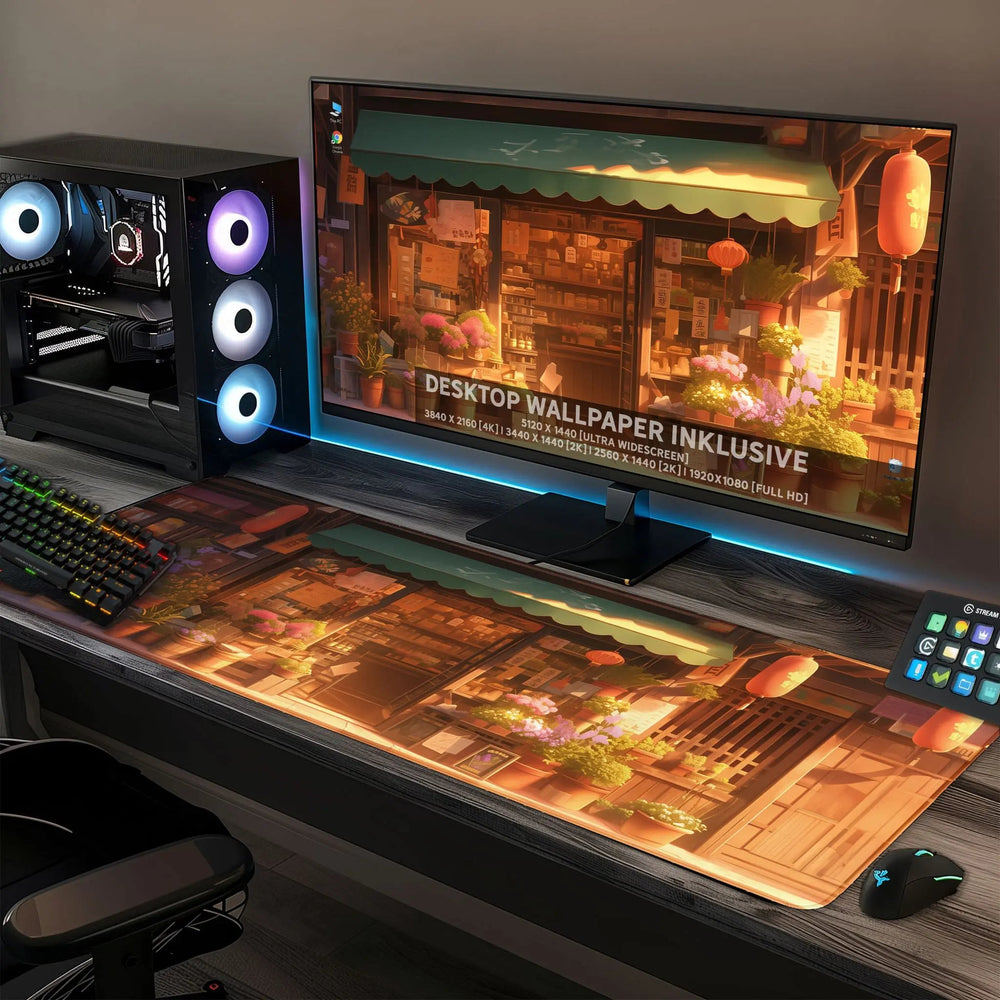 Gaming Mauspad XXL Japanischer Blumenladen LoFi 4mm Premium Schreibtischunterlage - Sunnywall - Individualität trifft Design