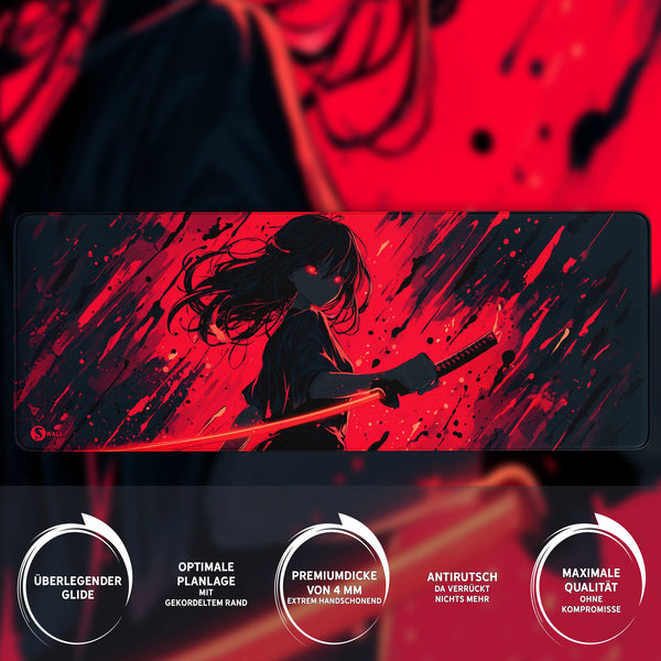 Gaming Mauspad XXL Katana Demon 90x40 | 80x30 | 45x40 cm 4mm Premiumdicke - Sunnywall - Individualität trifft Design