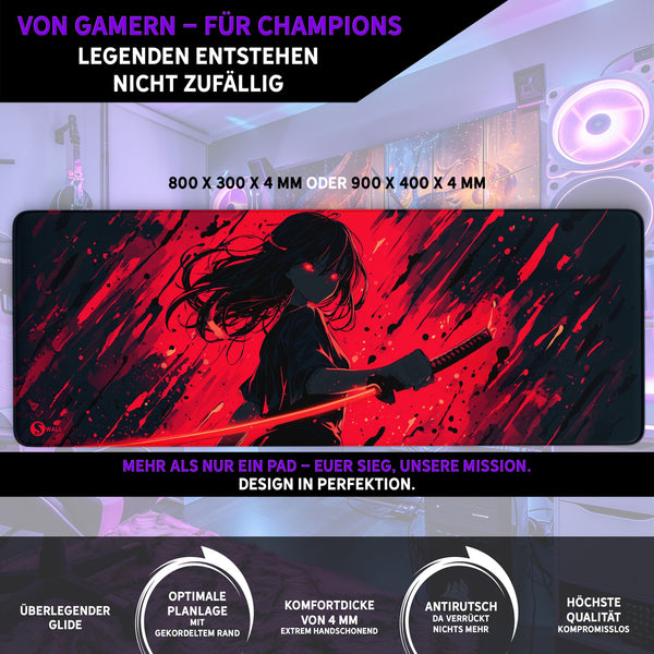 Gaming Mauspad XXL Katana Demon 90x40 | 80x30 | 45x40 cm 4mm Premiumdicke - Sunnywall - Individualität trifft Design