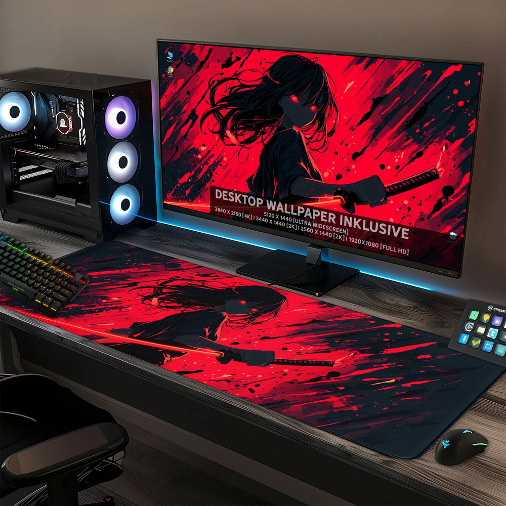 Gaming Mauspad XXL Katana Demon 90x40 | 80x30 | 45x40 cm 4mm Premiumdicke - Sunnywall - Individualität trifft Design