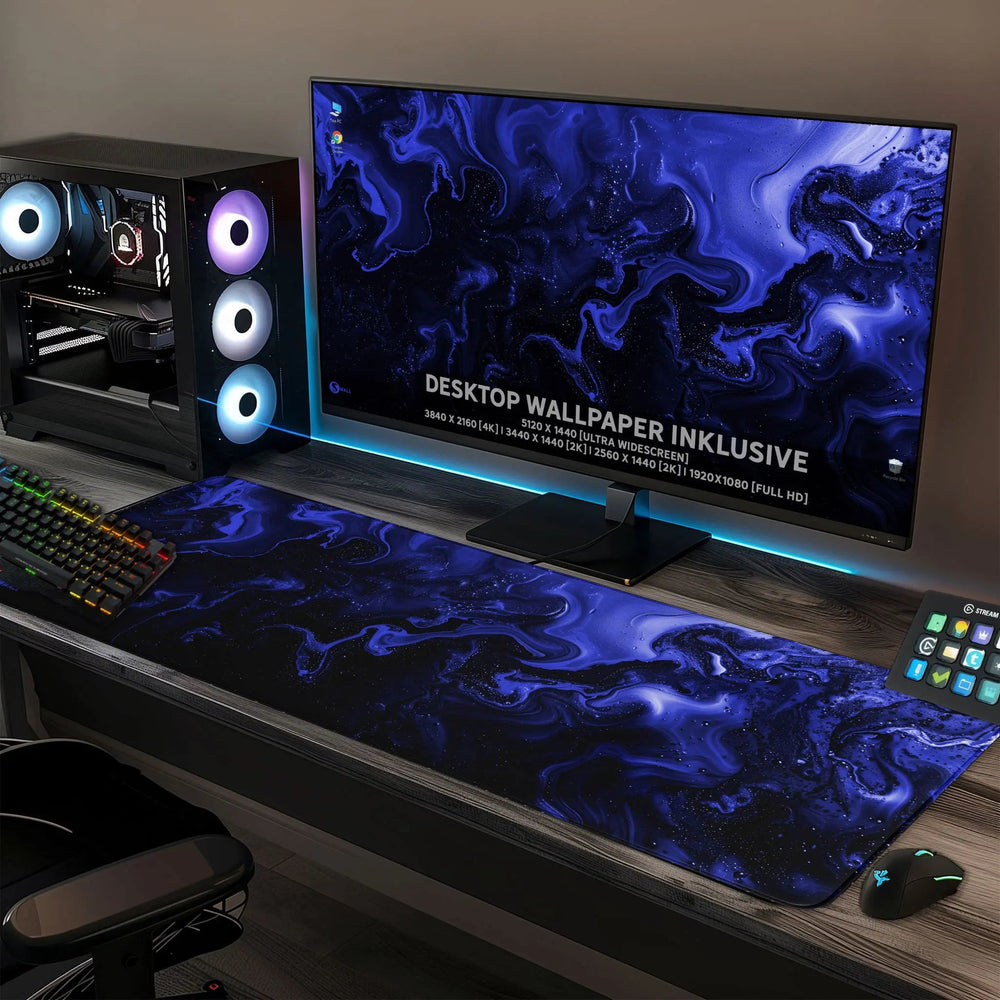 Gaming Mauspad XXL Liquid Schwarz Blau 90Degree Premium 4mm - Sunnywall - Individualität trifft Design