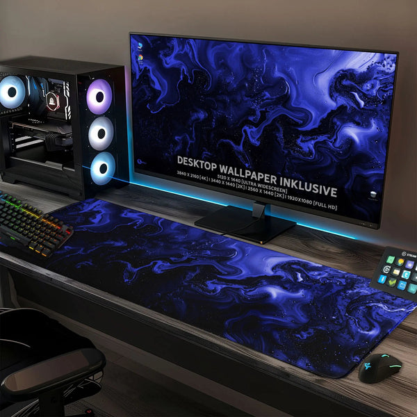 Gaming Mauspad XXL Liquid Schwarz Blau 90Degree Premium 4mm - Sunnywall - Individualität trifft Design