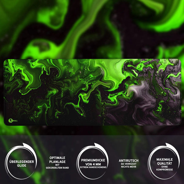 Gaming Mauspad XXL Liquid schwarz grün 90Degree PREMIUM-DICKE 4 MM - Sunnywall - Individualität trifft Design
