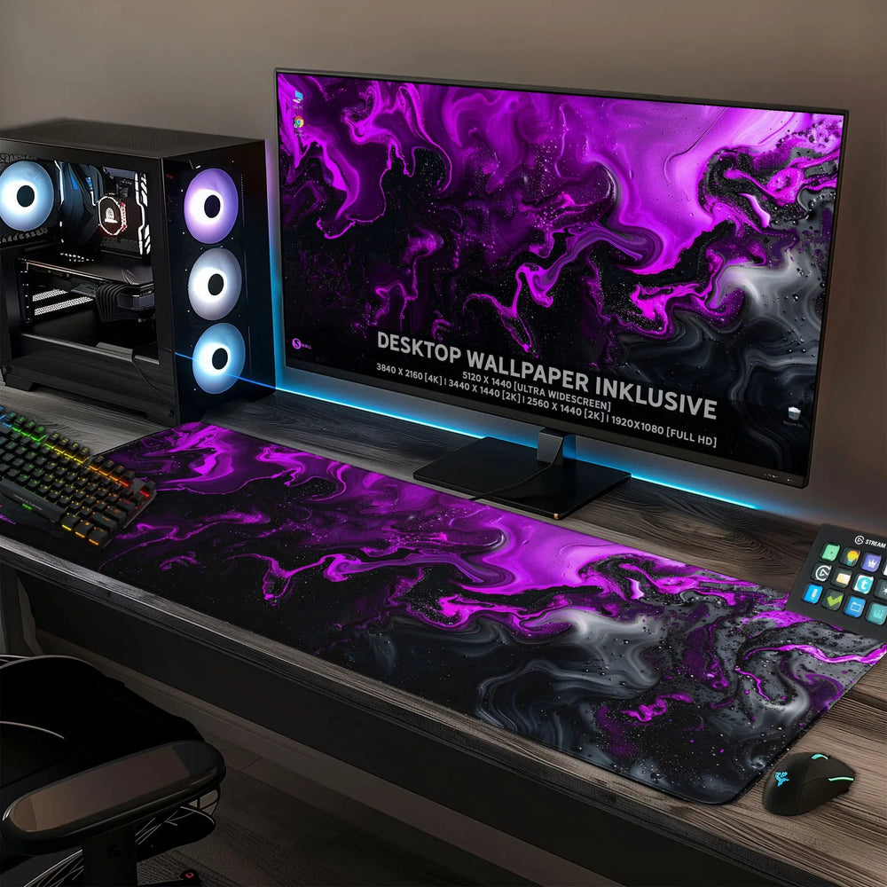 Gaming Mauspad XXL Liquid Schwarz Purpur 90Degree 4mm Premium - Sunnywall - Individualität trifft Design