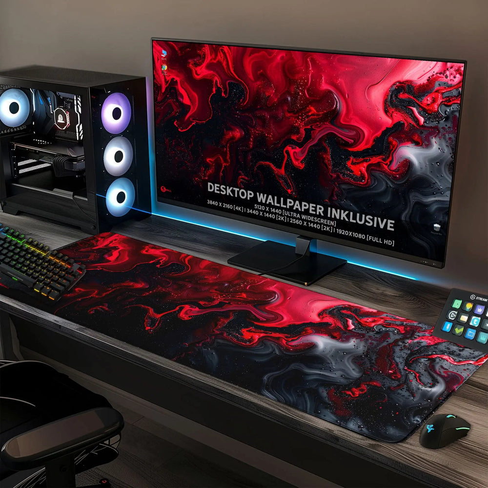 Gaming Mauspad XXL Liquid schwarz rot 90Degree 4mm dick - Sunnywall - Individualität trifft Design
