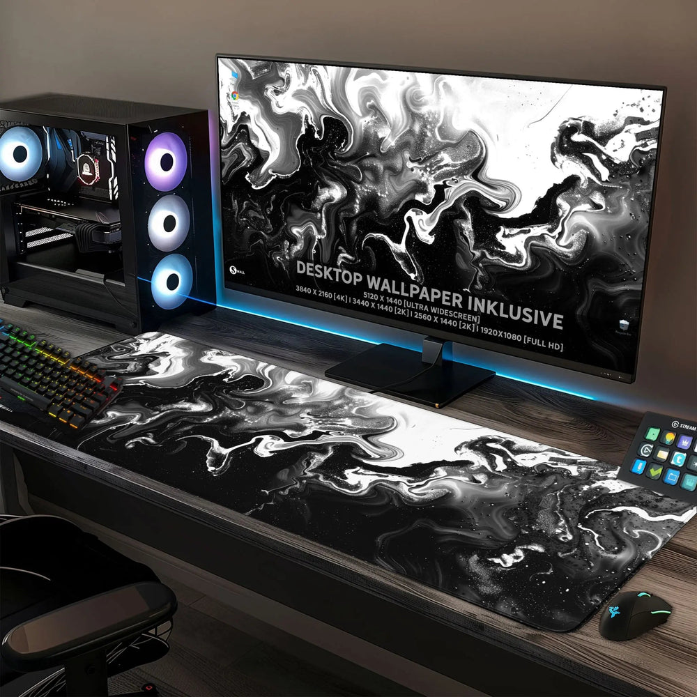 Gaming Mauspad XXL Liquid Schwarz Weiß 90Degree Premium 4mm - Sunnywall - Individualität trifft Design