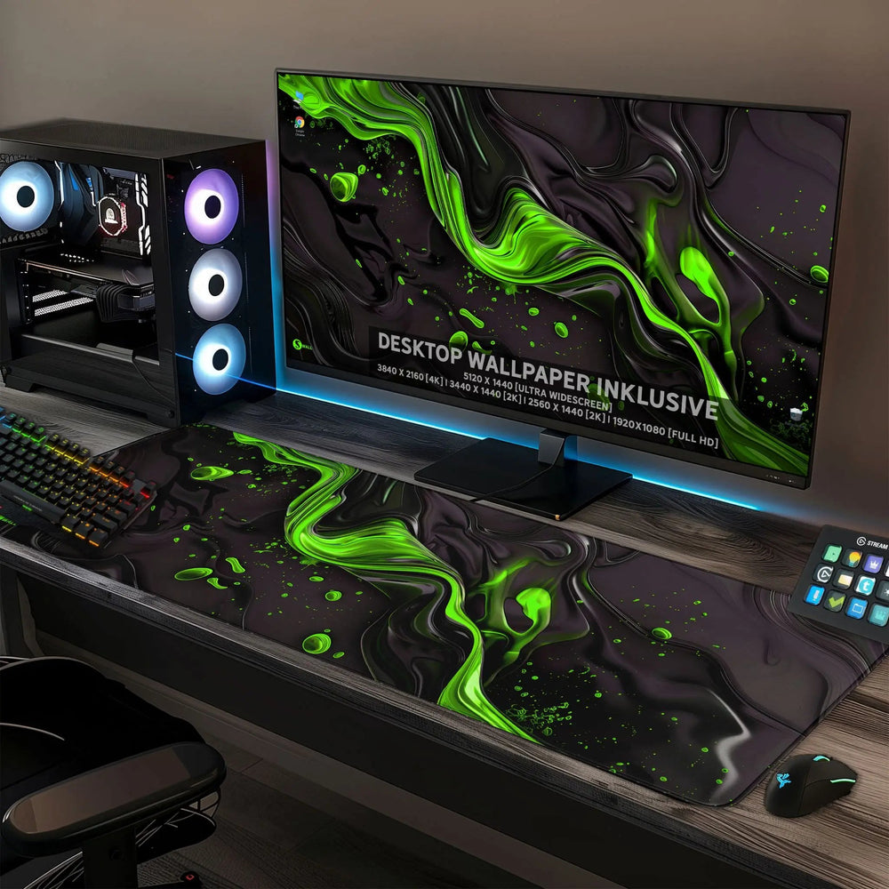 Gaming Mauspad XXL Liquid Stripe schwarz grün 90x40 | 80x30 | 45x40 cm PREMIUM-DICKE 4 MM - Sunnywall - Individualität trifft Design