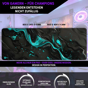 Gaming Mauspad XXL Liquid Stripe schwarz hellblau 90x40 | 80x30 | 45x40 cm PREMIUM-DICKE 4 MM - Sunnywall - Individualität trifft Design