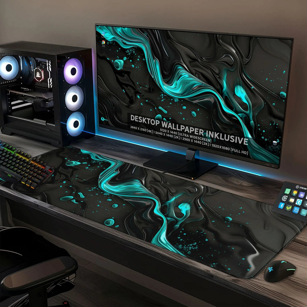 Gaming Mauspad XXL Liquid Stripe schwarz hellblau 90x40 | 80x30 | 45x40 cm PREMIUM-DICKE 4 MM - Sunnywall - Individualität trifft Design