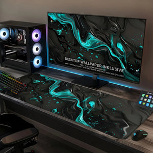 Gaming Mauspad XXL Liquid Stripe schwarz hellblau 90x40 | 80x30 | 45x40 cm PREMIUM-DICKE 4 MM - Sunnywall - Individualität trifft Design