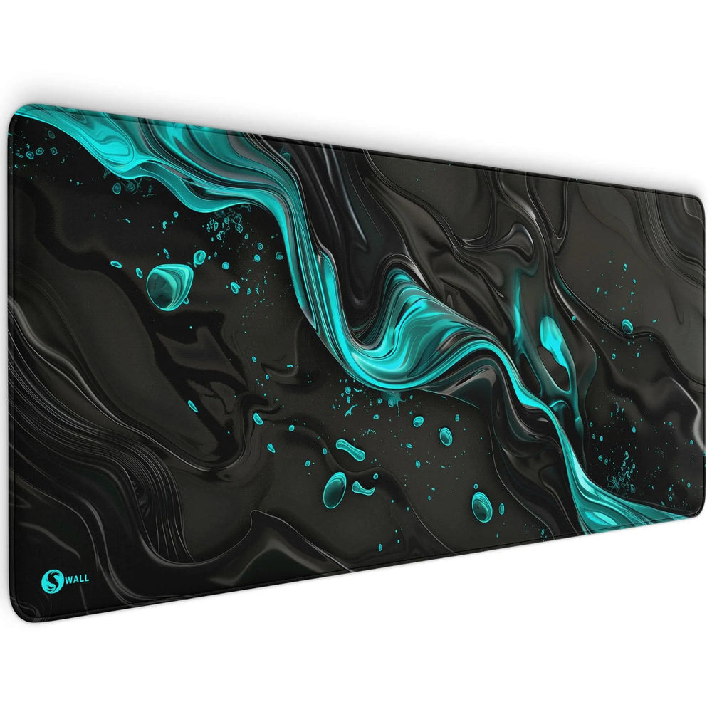 Gaming Mauspad XXL Liquid Stripe schwarz hellblau 90x40 | 80x30 | 45x40 cm PREMIUM-DICKE 4 MM - Sunnywall - Individualität trifft Design