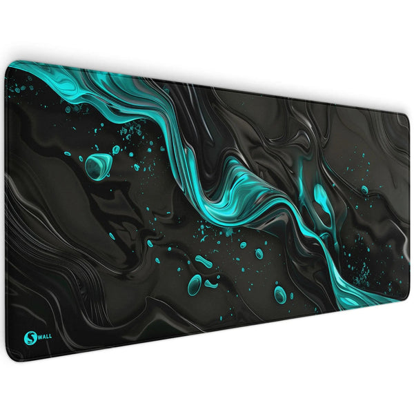 Gaming Mauspad XXL Liquid Stripe schwarz hellblau 90x40 | 80x30 | 45x40 cm PREMIUM-DICKE 4 MM - Sunnywall - Individualität trifft Design