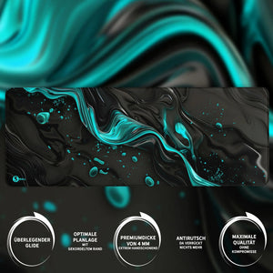 Gaming Mauspad XXL Liquid Stripe schwarz hellblau 90x40 | 80x30 | 45x40 cm PREMIUM-DICKE 4 MM - Sunnywall - Individualität trifft Design