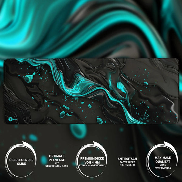 Gaming Mauspad XXL Liquid Stripe schwarz hellblau 90x40 | 80x30 | 45x40 cm PREMIUM-DICKE 4 MM - Sunnywall - Individualität trifft Design