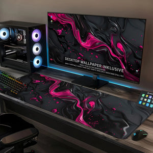 Gaming Mauspad XXL Liquid Stripe schwarz pink 90x40 | 80x30 | 45x40 cm PREMIUM-DICKE 4 MM - Sunnywall - Individualität trifft Design