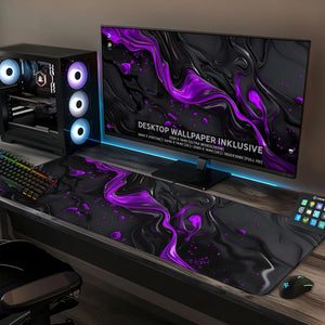 Gaming Mauspad XXL Liquid Stripe schwarz purpur 90x40 | 80x30 | 45x40 cm PREMIUM-DICKE 4 MM - Sunnywall - Individualität trifft Design