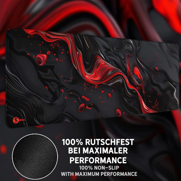 Gaming Mauspad XXL Liquid Stripe schwarz rot 90x40 | 80x30 | 45x40 cm PREMIUM-DICKE 4 MM - Sunnywall - Individualität trifft Design
