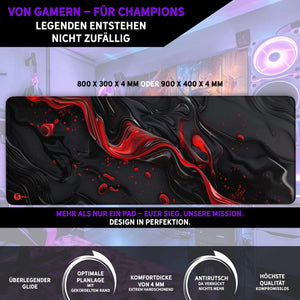 Gaming Mauspad XXL Liquid Stripe schwarz rot 90x40 | 80x30 | 45x40 cm PREMIUM-DICKE 4 MM - Sunnywall - Individualität trifft Design