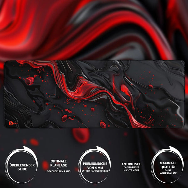 Gaming Mauspad XXL Liquid Stripe schwarz rot 90x40 | 80x30 | 45x40 cm PREMIUM-DICKE 4 MM - Sunnywall - Individualität trifft Design