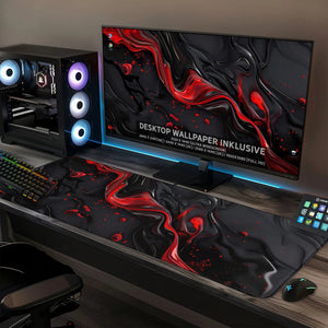 Gaming Mauspad XXL Liquid Stripe schwarz rot 90x40 | 80x30 | 45x40 cm PREMIUM-DICKE 4 MM - Sunnywall - Individualität trifft Design