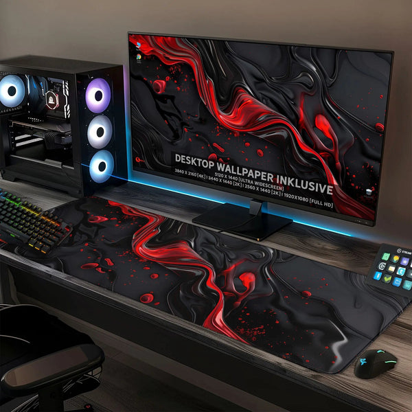 Gaming Mauspad XXL Liquid Stripe schwarz rot 90x40 | 80x30 | 45x40 cm PREMIUM-DICKE 4 MM - Sunnywall - Individualität trifft Design