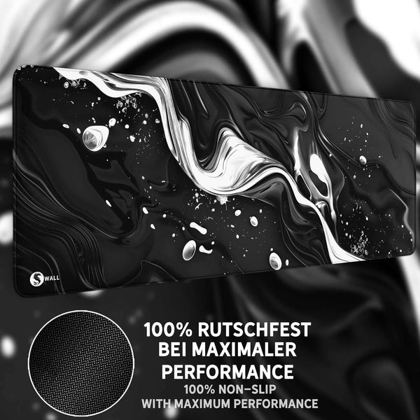 Gaming Mauspad XXL Liquid Stripe schwarz weiss 90x40 | 80x30 | 45x40 cm PREMIUM-DICKE 4 MM - Sunnywall - Individualität trifft Design