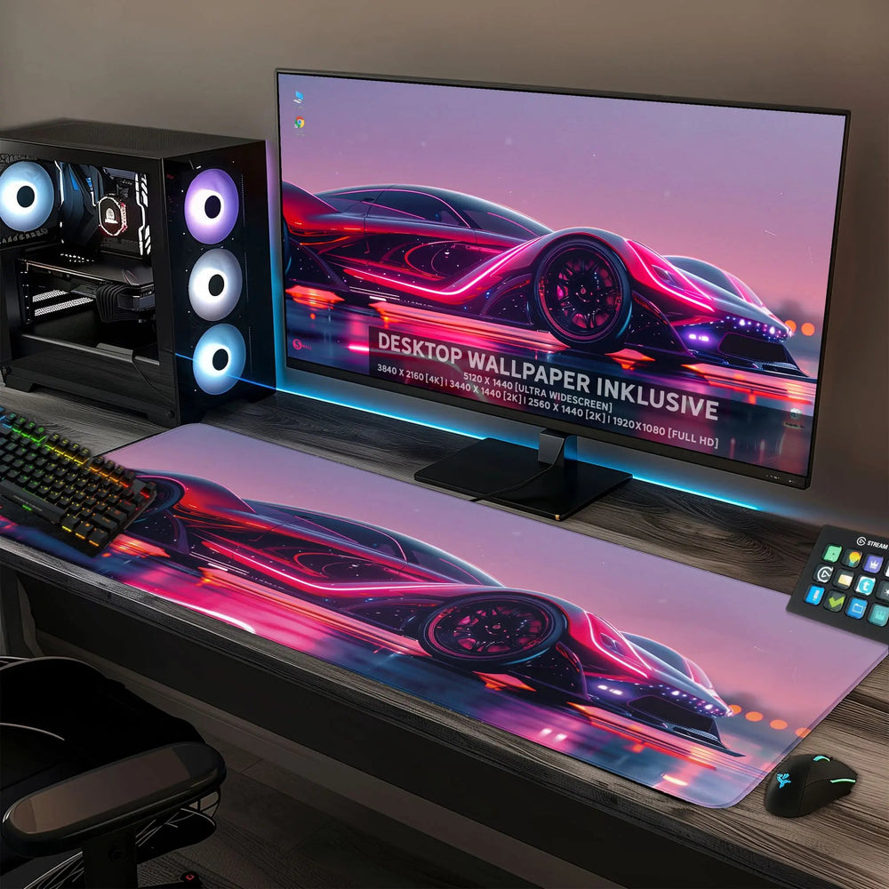 Gaming Mauspad XXL Neon Car 90x40 | 80x30 | 45x40 cm PREMIUM-DICKE 4 MM - Sunnywall - Individualität trifft Design