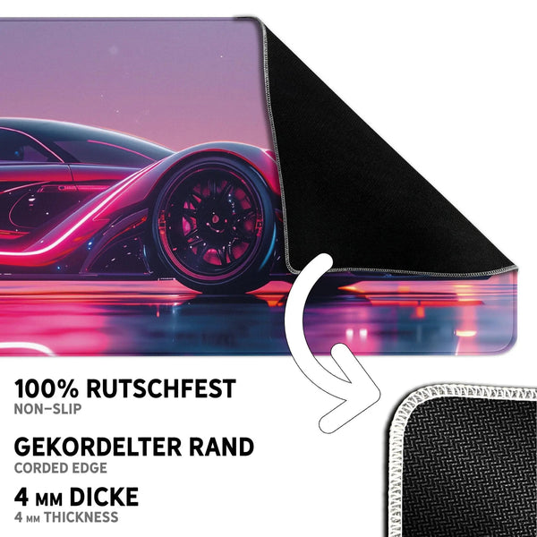 Gaming Mauspad XXL Neon Car 90x40 | 80x30 | 45x40 cm PREMIUM-DICKE 4 MM - Sunnywall - Individualität trifft Design
