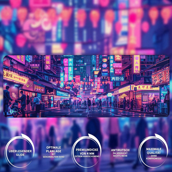 Gaming Mauspad XXL Neon Tokio PREMIUM-DICKE 4 MM - Sunnywall - Individualität trifft Design