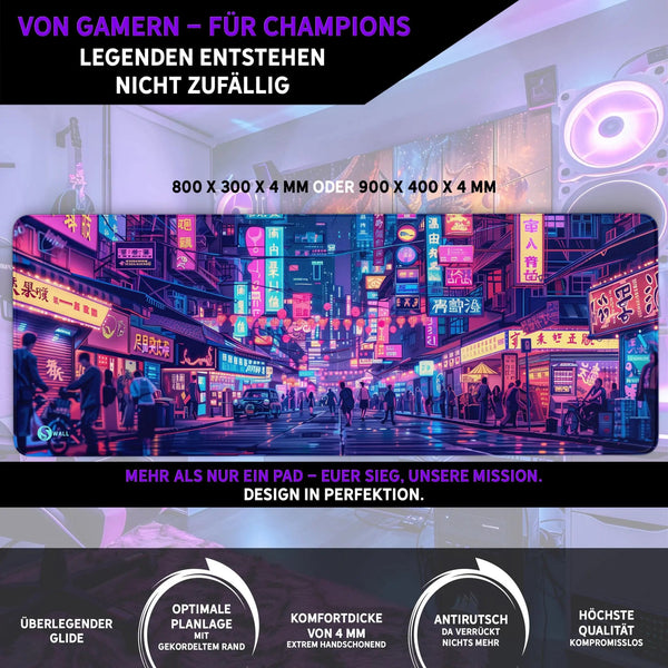 Gaming Mauspad XXL Neon Tokio PREMIUM-DICKE 4 MM - Sunnywall - Individualität trifft Design