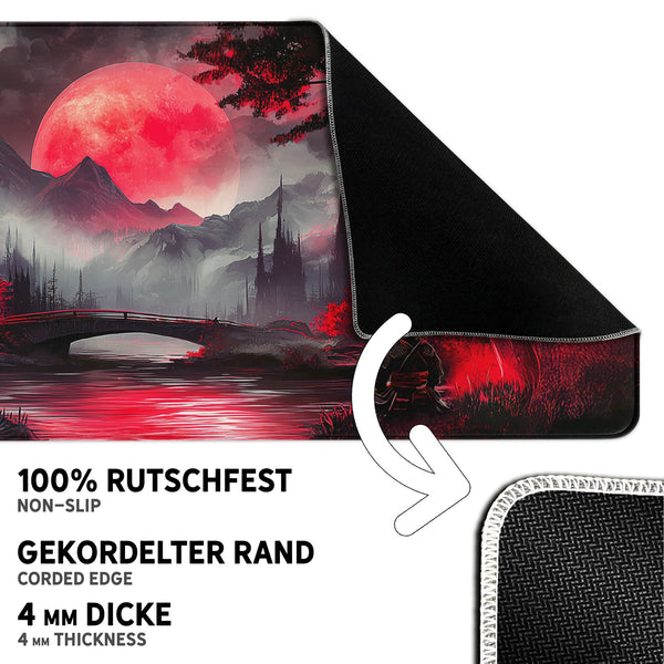 Gaming Mauspad XXL Red Moon Japan Samurai 90x40 | 80x30 | 45x40 cm 4mm Premiumdicke - Sunnywall - Individualität trifft Design