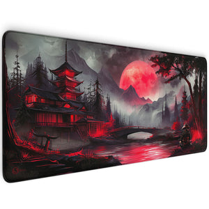 Gaming Mauspad XXL Red Moon Japan Samurai 90x40 | 80x30 | 45x40 cm 4mm Premiumdicke - Sunnywall - Individualität trifft Design
