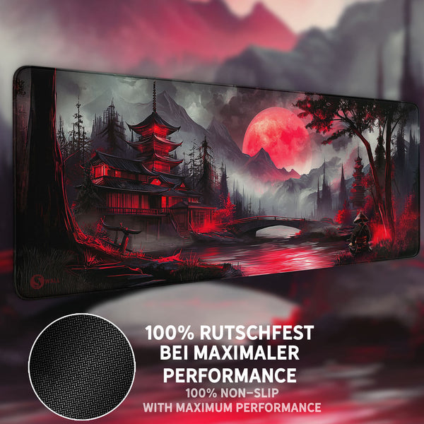 Gaming Mauspad XXL Red Moon Japan Samurai 90x40 | 80x30 | 45x40 cm 4mm Premiumdicke - Sunnywall - Individualität trifft Design