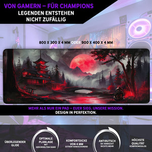 Gaming Mauspad XXL Red Moon Japan Samurai 90x40 | 80x30 | 45x40 cm 4mm Premiumdicke - Sunnywall - Individualität trifft Design