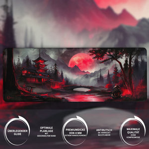 Gaming Mauspad XXL Red Moon Japan Samurai 90x40 | 80x30 | 45x40 cm 4mm Premiumdicke - Sunnywall - Individualität trifft Design