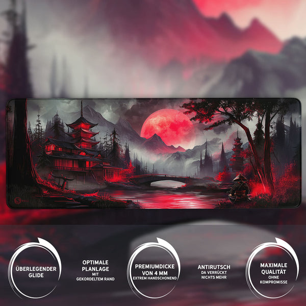 Gaming Mauspad XXL Red Moon Japan Samurai 90x40 | 80x30 | 45x40 cm 4mm Premiumdicke - Sunnywall - Individualität trifft Design