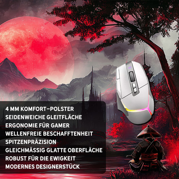 Gaming Mauspad XXL Red Moon Japan Samurai 90x40 | 80x30 | 45x40 cm 4mm Premiumdicke - Sunnywall - Individualität trifft Design