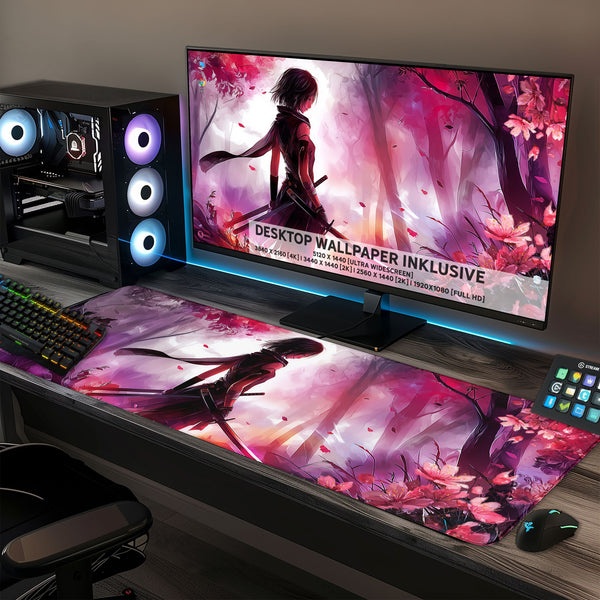 Gaming Mauspad XXL Sakura Blossom Blade 90x40 | 80x30 | 45x40 cm 4mm Premiumdicke - Sunnywall - Individualität trifft Design