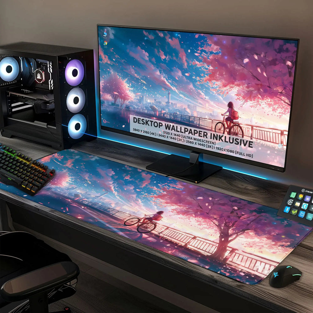 Gaming Mauspad XXL Sakura City Skyline Anime 90x40 | 80x30 | 45x40 cm 4mm Premiumdicke - Sunnywall - Individualität trifft Design