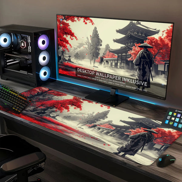 Gaming Mauspad XXL Samurai Ronan Red 90x40 | 80x30 | 45x40 cm 4 mm Premiumdicke - Sunnywall - Individualität trifft Design