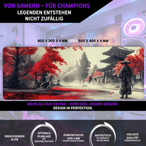 Gaming Mauspad XXL Samurai Ronan Red 90x40 | 80x30 | 45x40 cm 4 mm Premiumdicke - Sunnywall - Individualität trifft Design
