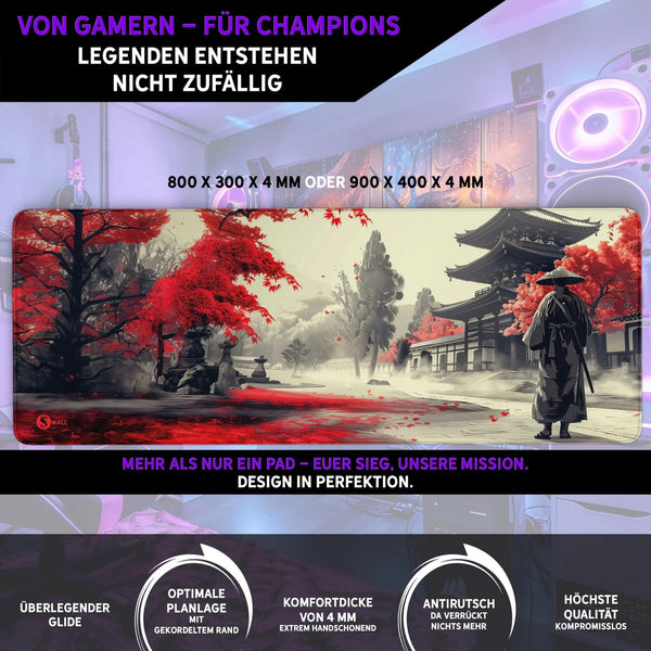 Gaming Mauspad XXL Samurai Ronan Red 90x40 | 80x30 | 45x40 cm 4 mm Premiumdicke - Sunnywall - Individualität trifft Design