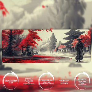 Gaming Mauspad XXL Samurai Ronan Red 90x40 | 80x30 | 45x40 cm 4 mm Premiumdicke - Sunnywall - Individualität trifft Design