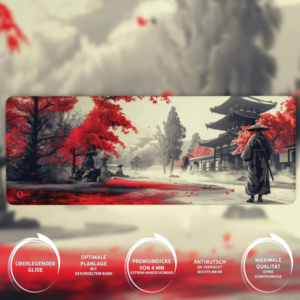 Gaming Mauspad XXL Samurai Ronan Red 90x40 | 80x30 | 45x40 cm 4 mm Premiumdicke - Sunnywall - Individualität trifft Design