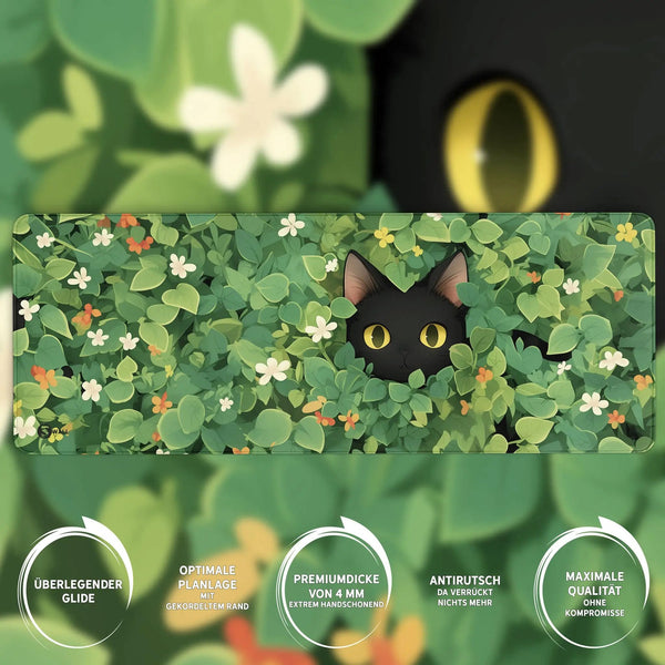 Gaming Mauspad XXL schwarze Katze LoFi 90x40 | 80x30 | 45x40 cm 4mm Premium - Sunnywall - Individualität trifft Design