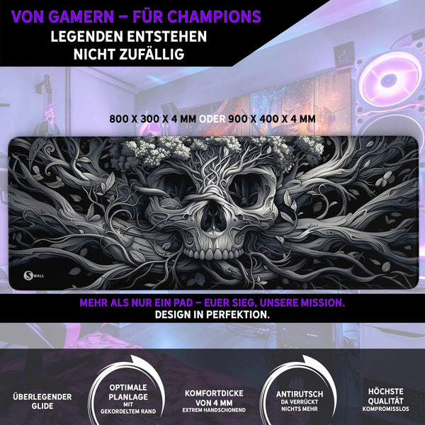Gaming Mauspad XXL Skull Tree 90x40 | 80x30 | 45x40 cm 4mm Premium Dicke - Sunnywall - Individualität trifft Design