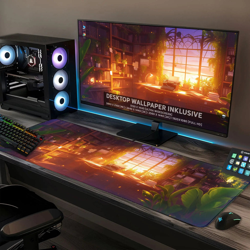 Gaming Mauspad XXL Studierzimmer Bookish LoFi Bücher 90x40 | 80x30 | 45x40 cm 4mm dick - Sunnywall - Individualität trifft Design