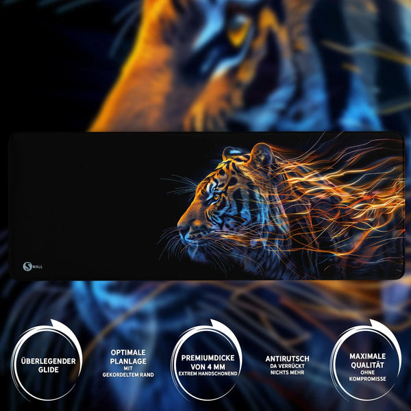 Gaming Mauspad XXL Tiger Data 90x40 | 80x30 | 45x40 cm 4mm Premiumdicke - Sunnywall - Individualität trifft Design