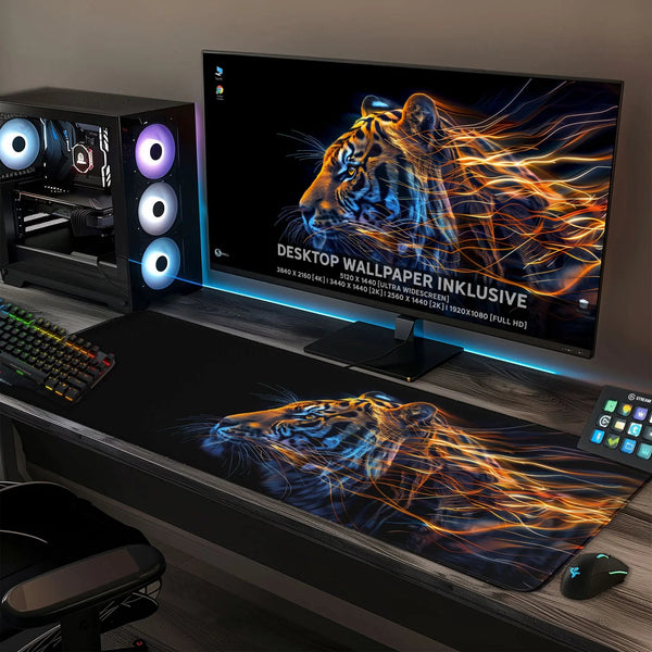 Gaming Mauspad XXL Tiger Data 90x40 | 80x30 | 45x40 cm 4mm Premiumdicke - Sunnywall - Individualität trifft Design